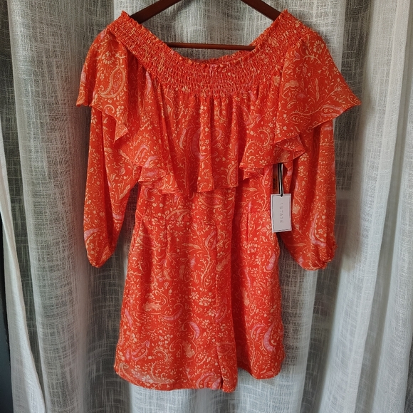 1state Off Shoulder Long Sleeve Romper Shorts  S Summer Ease Scrolling Paisley - Picture 1 of 13